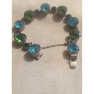 Aqua Blue Crystal Bracelet Cup Chain  Ocean Colors Tennis Style